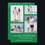 Christmas Green Multi Photo Holiday Card<br><div class="desc">Upload your favourite 4 photos to this Christmas photo card that features your greeting in chic lettering on a Christmas green background (or any colour) holiday card. Select Matte for heaviest paper and High Definition for best photo quality. MORE COLORS done for you in our store.</div>