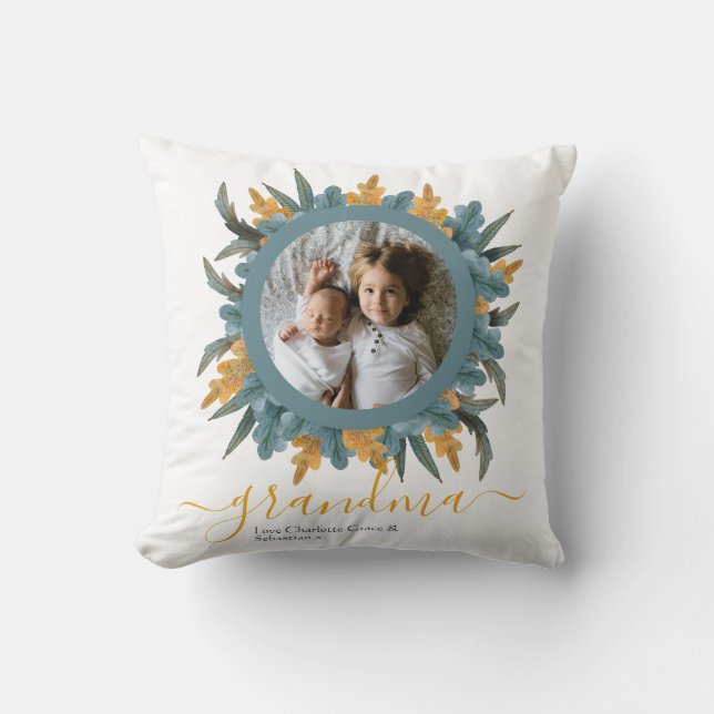 Christmas Green Orange Wreath Photo Personalised Cushion (Front)