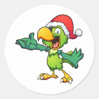 christmas green parrot with eye patch and santa ha classic round sticker