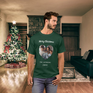 Christmas green photo heart name father T-Shirt