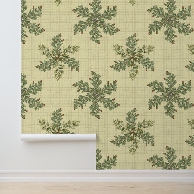 Christmas Green Pine Boughs Snowflakes Wallpaper (Application)
