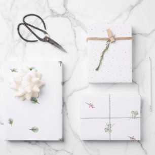 Christmas Green Pine Red Berry Pattern Wrapping Paper Sheet