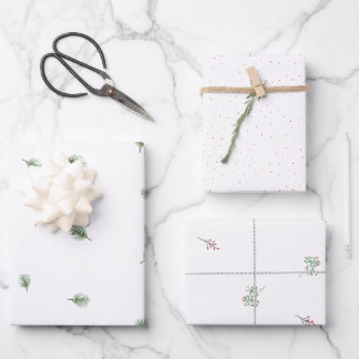 Christmas Green Pine Red Berry Pattern Wrapping Paper Sheet