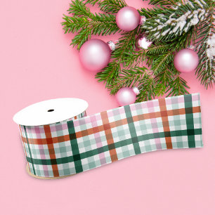 Christmas Green Pink Red Plaid Satin Ribbon