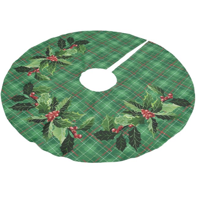 Christmas Green Plaid Brushed Polyester Tree Skirt (Angled)