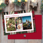 Christmas Green Plaid Family Four Photo Collage Holiday Card<br><div class="desc">This Design features Christmas and Holiday Theme with Modern and Festive Plaid,  Christmas Trees,  Jingle Bells and Traditional Green and Red Colours.</div>