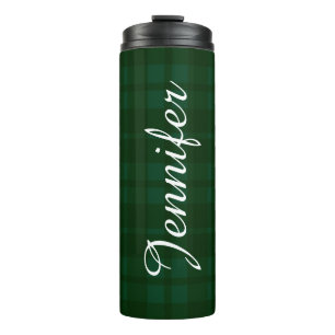 christmas green plaid tartan personalised thermal tumbler
