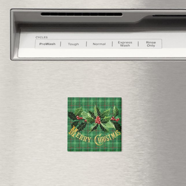 Christmas Green Plaid with Wreath Magnet (In Situ (Dishwasher))
