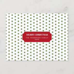 Christmas Green Polka Dots Family Name Holiday Postcard