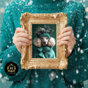 Christmas Green Poodle Portrait Decoupage  Tissue Paper