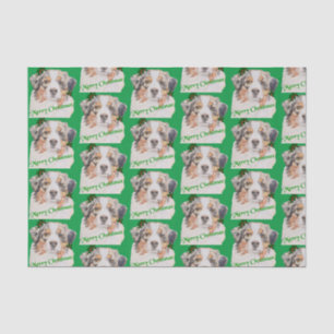 Christmas Green Realistic Australian Shepherd Tissue Paper