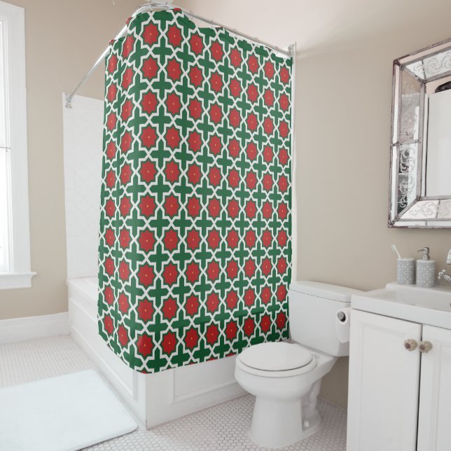 Christmas Green Red and white Pattern Shower Curtain (In Situ)
