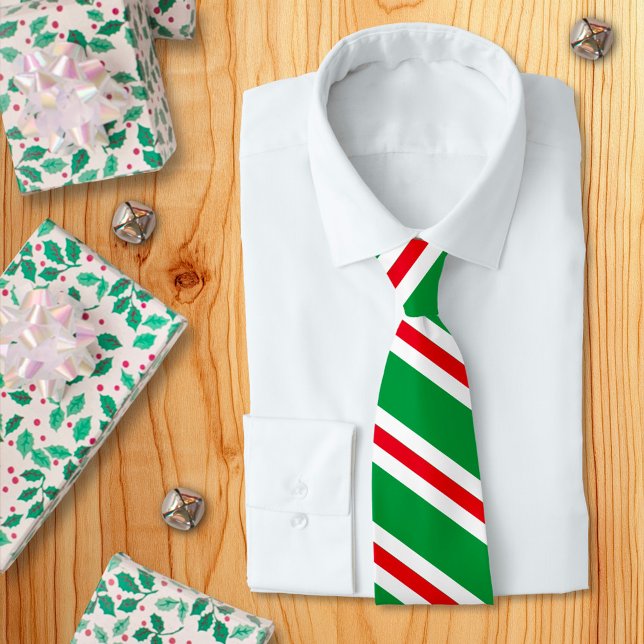 Christmas Green, Red and White Striped Tie (Creator Uploaded)
