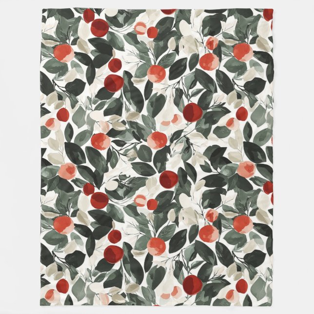 Christmas Green Red Berries   Fleece Blanket (Front)