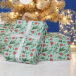 Christmas Green Red Floral Pattern Wrapping Paper<br><div class="desc">Light green background with darker green florals and red and white Christmas flowers pattern for gift wrapping.</div>
