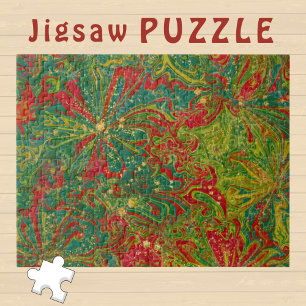 Christmas Green Red Gold abstract marbled  Jigsaw Puzzle
