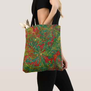 Christmas Green Red Gold abstract marbled Tote Bag
