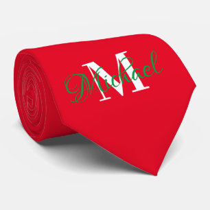 Christmas Green & Red Monogramed Necktie