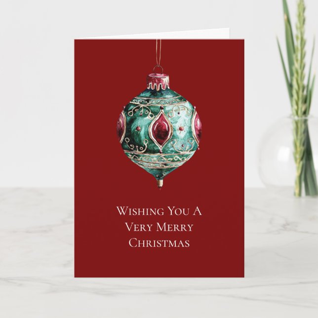 Christmas Green Red Ornament Card (Front)