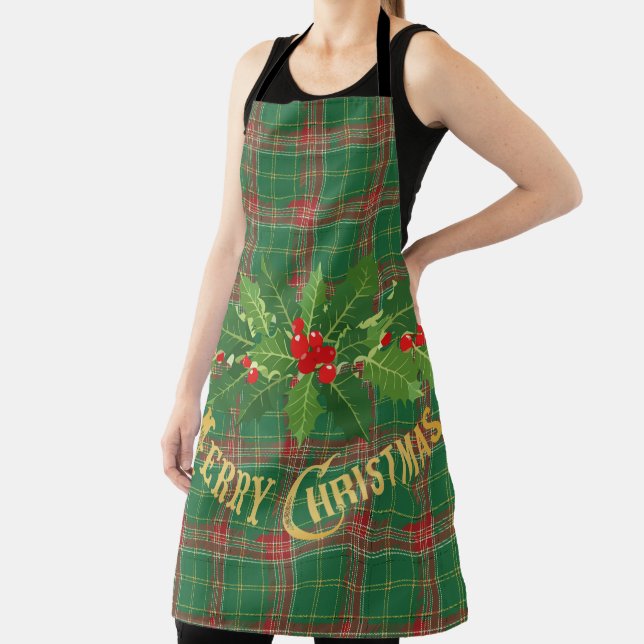 Christmas Green red Plaid With Wreath Apron (Insitu)