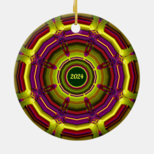 CHRISTMAS ~ Green Red Yellow Purple 2024 Ceramic Tree Decoration