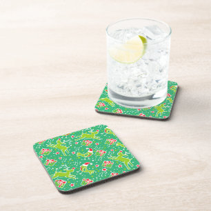 Christmas green reindeer bird set of 6 coasters