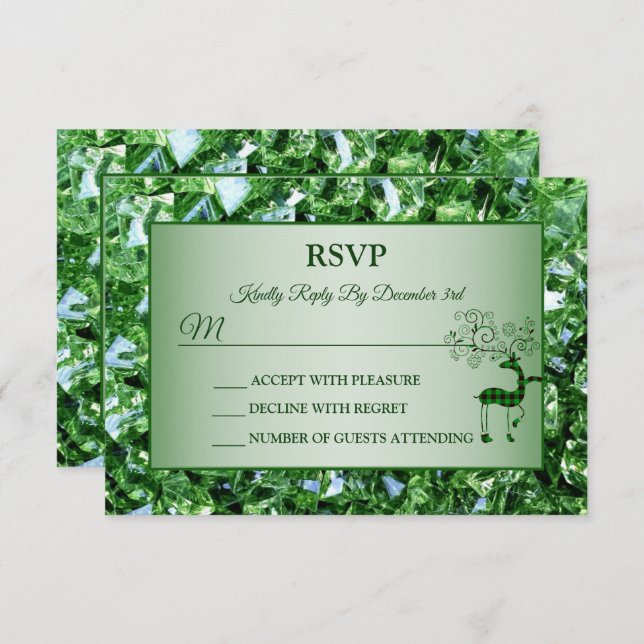 Christmas Green Reindeers Trendy holidays RSVP Card (Front/Back)
