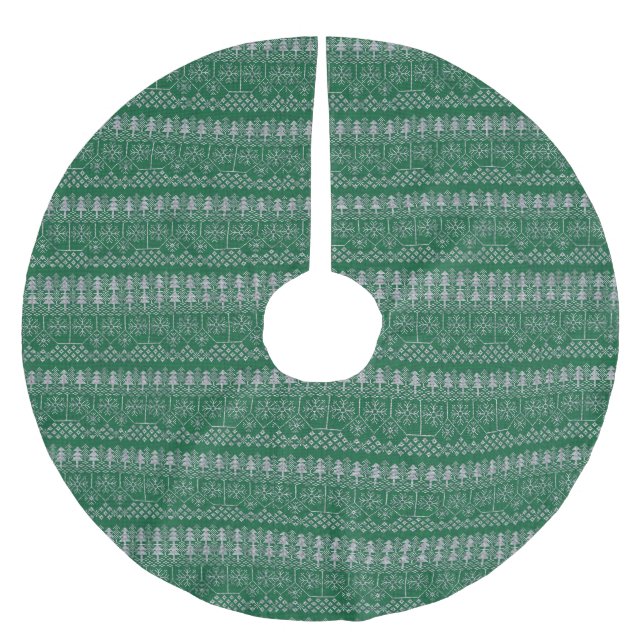 Christmas Green Silver Modern Holidays Brushed Polyester Tree Skirt (Front)
