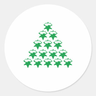 Christmas Green Snow snowflakes Stars Tree, White Classic Round Sticker