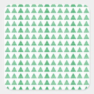 Christmas Green Snow snowflakes Stars Trees, White Square Sticker
