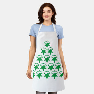 Christmas Green Snow Stars Tree, White background Apron