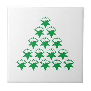 Christmas Green Snow Stars Tree, White background Tile