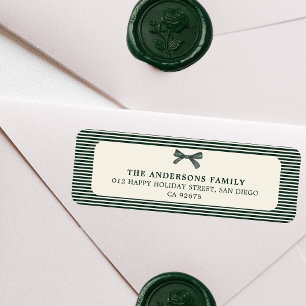 Christmas Green Stripes Bow Return Address