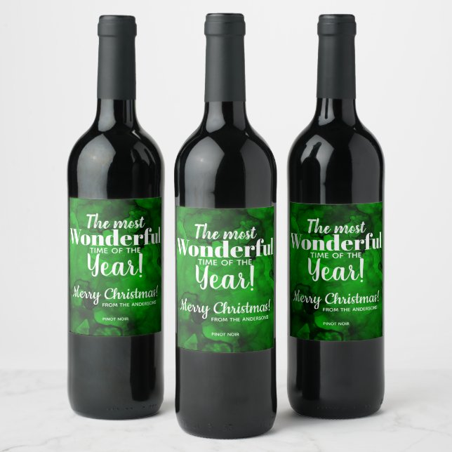 Christmas Green to Black Watercolor Wine Label (Bottles)