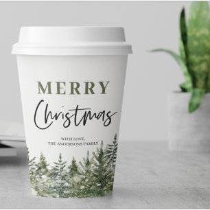 Christmas Green Tree Merry Christmas Paper Cups