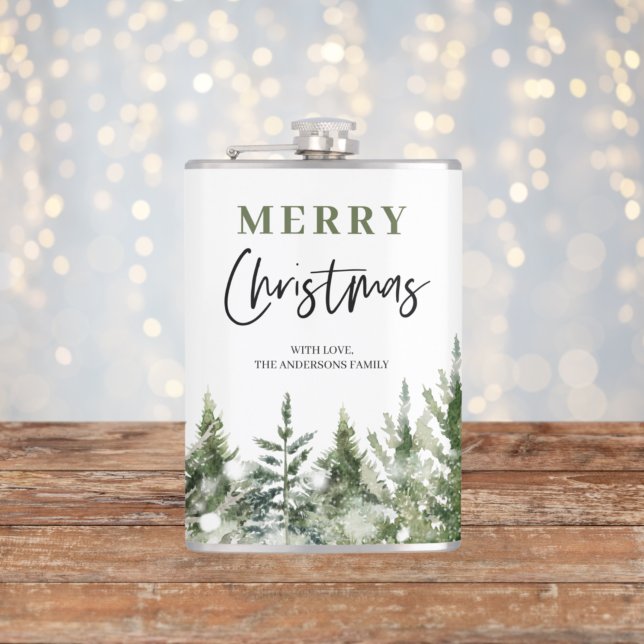 Christmas Green Tree | Merry Christmas Pillar Cand Hip Flask (Creator Uploaded)