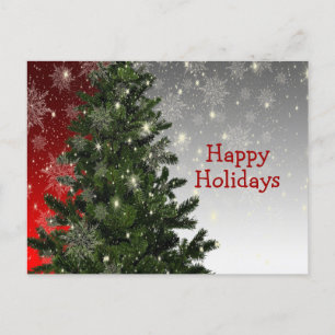 Christmas Green Tree Red Silver Greeting Holidays Postcard