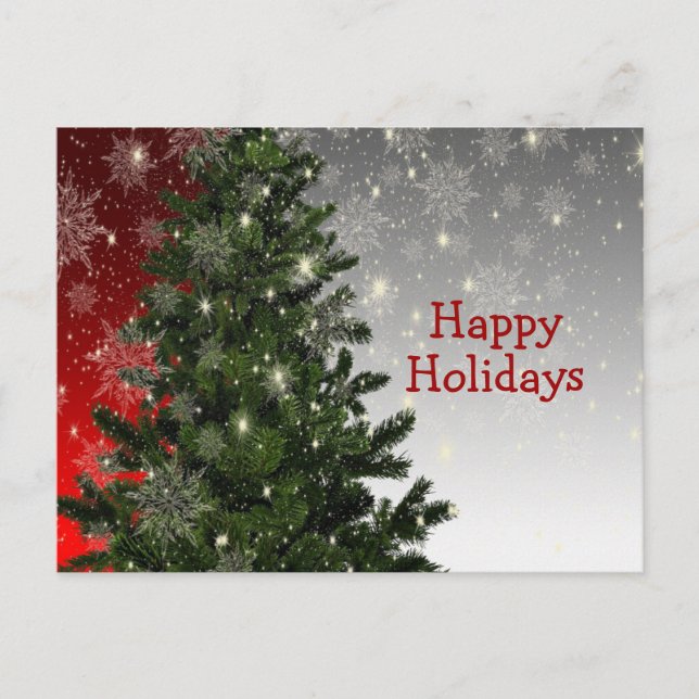 Christmas Green Tree Red Silver Greeting Holidays  Postcard (Front)