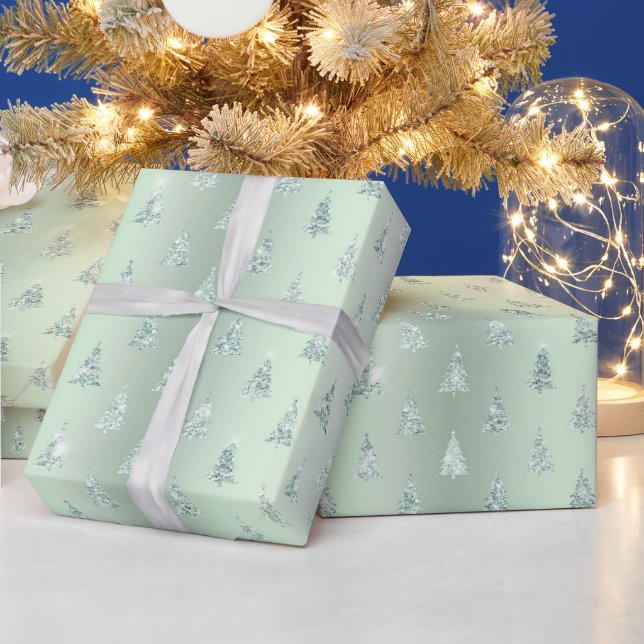 Christmas Green Trees Illustration Wrapping Paper (Holidays)