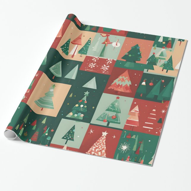 Christmas green trees wrapping paper (Unrolled)
