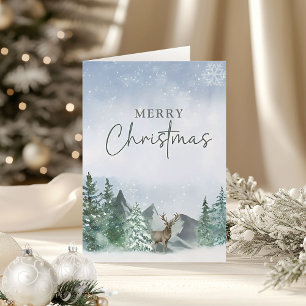 Christmas Green Watercolor Pine Forest Folded Card