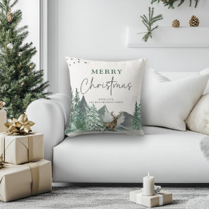 Christmas Green Watercolor Pine Forest Holiday Cushion