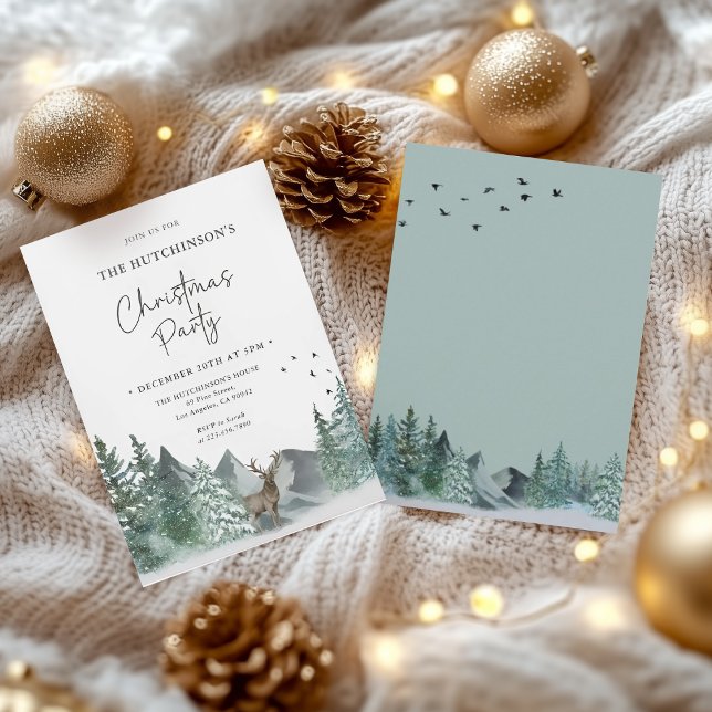 Christmas Green Watercolor Pine Forest Holiday  Invitation (Creator Uploaded)