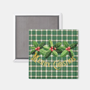 Christmas Green White Plaid Magnet
