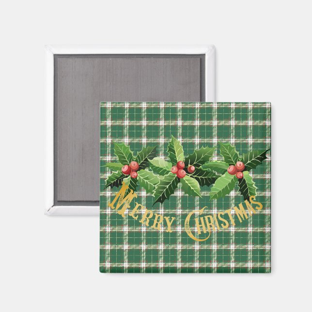 Christmas Green White Plaid Magnet (Front/Back)