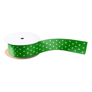 Christmas Green White Polka Dots Holiday Gift Wrap Satin Ribbon