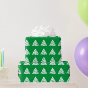 Christmas Green white snow Stars Trees Wrapping Paper