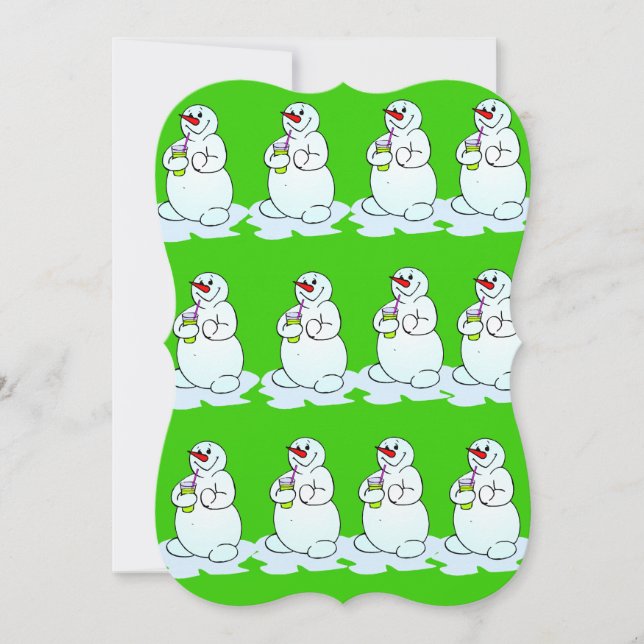 Christmas Green White Snowman Greeting Card (Front)