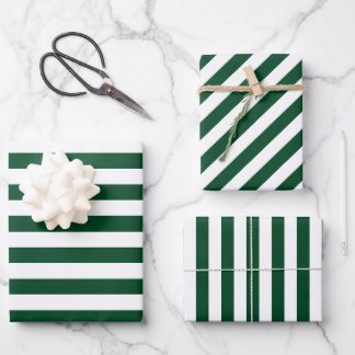 Christmas green & white striped Wrapping Paper Sheet