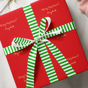 Christmas Green White Stripes Stylish Gift Wrap Satin Ribbon